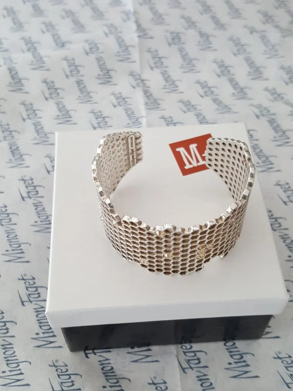 RARE Mignon Faget Hive Jeweled Wide Open Cuff Bracelet 925 Sterling Silver - Picture 8 of 14